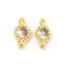 Brass Cubic Zirconia Flat Round Connector Charms, Rack Plating, Long-Lasting Plated, Golden, Clear, 9x4.5~5x3mm, Hole: 1mm