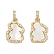 Brass Micro Pave Cubic Zirconia Pendants, with Shell, Rabbit Charms, Cadmium Free & Lead Free, Lasting Plated, Rack Plating, Real 18K Gold Plated, 18.5x13x2.5mm, Hole: 3.5mm