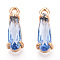 Faceted Glass Pendants, with Golden Tone Brass Open Back Settings, Teardrop, Cornflower Blue, 14.5x4.5x4mm, Hole: 1.2mm