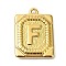 Ion Plating(IP) 304 Stainless Steel Pendants, Rectangle with Letter Charm, Real 18K Gold Plated, Letter F, 24.5x18x3mm, Hole: 1.8mm