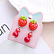 Alloy Plastic Clip-on Earrings for Kid, Platinum, Strawberry, 40x15mm