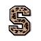 Polyester Computerized Embroidery Cloth Iron On Sequins Patches, Leopard Print Pattern Stick On Patch, Costume Accessories, Appliques, Letter.S, 60x42x1.5mm