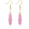 Pink Aventurine Hexagon Handmade Copper Wire Wrapped Earrings Natural Stone Column Earrings, Golden