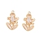 Brass Glass Pendants, Flower Charm, Real 18K Gold Plated, Clear, 19x12x2.5mm, Hole: 1.2mm