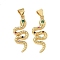 Brass Micro Pave Cubic Zirconia Pendants, Rack Plating, Snake, Lead Free & Cadmium Free, Long-Lasting Plated, Real 18K Gold Plated, 27x10.5x3.5mm, Hole: 4.3x3.5mm