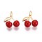 Brass Enamel Charms, Cherry Charm, with Jump Ring, Real 18K Gold Plated, FireBrick, 13x13x6mm, Hole: 3mm