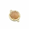 Natural Sunstone Connector Charms, Half Round Links, with Golden Brass Findings and Cubic Zirconia, Faceted, 18x13x5mm