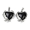 Natural Obsidian Pendants, Brass Flower Charms, Rack Plating, Long-Lasting Plated, Lead Free & Cadmium Free, Platinum, 27x24x8mm, Hole: 8x5mm