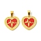 Ion Plating(IP) 304 Stainless Steel Pendants, with Enamel and Rhinestone, Real 18K Gold Plated, Heart with Heartbeat Charm, Red, 21x21x2mm, Hole: 6.5x4mm