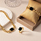 Alloy Enamel Rectangle Chain Necklaces & Link Bracelets & Rings Sets, Black, 360mm