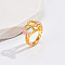 Heart & Flower Brass Pearl Pink Enamel Adjustable Finger Rings, Golden, Letter A, 14mm, Inner Diameter: 17mm