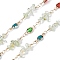 Brass Link Chains, with Glass & Natural Prehnite Beads, Long-Lasting Plated, Soldered, Golden, with Spool, 13.5x5x2.5mm, about 16.40 Feet(5m)/Roll