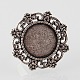 Vintage Adjustable Iron Finger Ring Components Alloy Flower Cabochon Bezel Settings PALLOY-O039-16AS-2