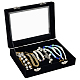 Organisateur de boîte de présentation de bijoux de velours de fenêtre claire de rectangle avec des serrures en bois et de fer de forces de défense principale VBOX-WH0010-01-1
