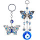 GORGECRAFT 2Styles 2PCS Evil Eye Car Hanging Ornament Butterfly Pendant Hanging Blue Evil Eye Charm Car Rear View Mirror Hanging Accessories for Car Interior Decoration Home Window Office Garden HJEW-GF0001-28-1