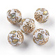 Handmade Indonesia Beads, with Metal Findings and Rhinestones, Light Gold Color Plated, Round, Light Gold, 18x19.5mm, Hole: 1mm