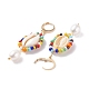 Серьги-кольца с подвесками из натуральных ракушек и жемчуга EJEW-TA00049-5
