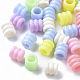 Perles de rainure européennes en plastique polystyrène opaque (ps), Perles avec un grand trou   , colonne avec rainure, couleur mixte, 7x6.5mm, Trou: 4mm, environ 3500 pcs/500 g