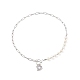 Collier pendentif coeur zircon cubique clair avec perle naturelle perlée NJEW-TA00048-1