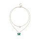 Mariposa de vidrio y colgantes de perlas naturales collar de doble capa con circonita cúbica transparente NJEW-TA00043-02-1