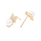 Cubic Zirconia Cat Stud Earrings with Acrylic Pearl EJEW-F282-47G-2