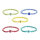 5 pièces 5 couleurs bracelets extensibles en perles de rocaille miyuki avec mauvais œil BJEW-TA00055-1