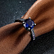 トレンディな真鍮ガラスラインストーンの指輪  ラウンド  サイズ6  ブルー  ガンメタ色  16.5mm RJEW-BB18916-6-4