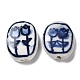 手作りの陶器ビーズ  青と​​白の磁器  花とオーバル  ダークブルー  20.5x15.5x5.5mm  穴：1.6mm PORC-Z001-07-2