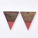 樹脂＆ウォールナットウッドペンダント  三角形  鮭色  37.5x31x3mm  穴：1.8mm RESI-T035-06-3