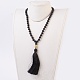 Natürliche schwarze Achat Buddha Mala Perlen Halsketten NJEW-JN02129-01-4
