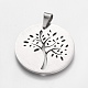 Trendy Flat Round with Tree Necklace Findings 304 Stainless Steel Textured Pendants X-STAS-L012-D09P-2
