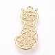 Brass Filigree Kitten Pendants KK-R058-062G-2