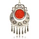 Antique Silver Plated Alloy Necklace Big Pendants with Synthetic Turquoise Flat Round Cabochons PALLOY-J231-01AS-3