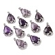 Teardrop with Flower Platinum Plated Brass Natural Amethyst Pendants G-F228-37F-RS-2