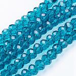 Perles rondelles en verre fait main cyan foncé à facettes, imitation de cristal autrichien, 10x7mm, Trou: 1mm, Environ 70~72 pcs/chapelet
