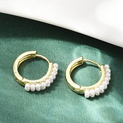 Серьги-кольца из искусственного жемчуга из латуни EJEW-M082-04G