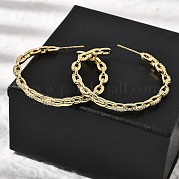 Серьги-гвоздики в форме буквы С из латуни с прозрачным кубическим цирконием EJEW-L261-024G