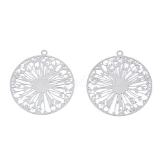 Anlaufgeschützte Filigrananhänger aus Edelstahl 201, Verzierungen aus geätztem Metall, Löwenzahn, Edelstahl Farbe, 27x25x0.2 mm, Bohrung: 1.2 mm