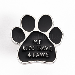 Spille di smalto di lega, spille smaltate, con pochette a farfalla, impronte di zampe di cane con la parola che i miei figli hanno le zampe, cadmio & nichel &piombo libero, platino, nero, 1x1 pollice (24.5x25 mm), ago :1mm