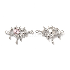 Dijes de conector de aleación, fusión de enlaces oculares con vidrio, sin plomo y el cadmio, Platino, rosa brumosa, 21x30.5x4mm, agujero: 1.6 mm