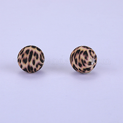 Redondo impreso con cuentas focales de silicona con estampado de leopardo, tierra de siena, 15x15mm, agujero: 2 mm