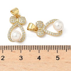 Pendenti in ottone micro pavé di zirconi cubici e perla imitazione abs&nbsp;KK-Q068-23G