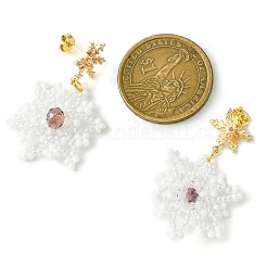 Pendientes colgantes trenzados con semillas de vidrio y copos de nieve navideños&nbsp;EJEW-MZ00233-04