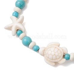 Braccialetti elastici con perline sintetiche turchesi a forma di stella marina e tartaruga per donna&nbsp;BJEW-JB11921-02