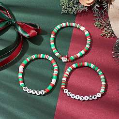 3 Stück 3 Stile handgefertigte Polymer Clay Perlen Stretch-Armband-Sets&nbsp;BJEW-JB10806