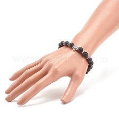 Bracciale elasticizzato in roccia lavica naturale con tubo in lega di perline&nbsp;BJEW-JB08322-01