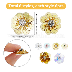 36 pieza de 6 estilos de lentejuelas de PVC y parches de hilo de rhinestone para planchar o coser&nbsp;DIY-HS0002-46