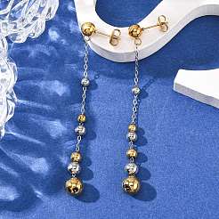 Boucles d'oreilles à pampilles rondes bicolores en acier inoxydable 304&nbsp;EJEW-A136-05A-GP