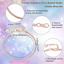 12 pulsera de cadena de serpiente redonda de acero inoxidable de 3 colores para hombres y mujeres&nbsp;DIY-BC0009-44