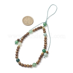 Chaînes de dragonne pour téléphone en perles rondes en agate naturelle teintée et en bois&nbsp;HJEW-JM03365-03
